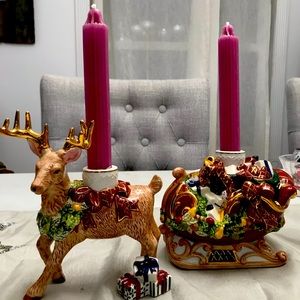 Waterford Holiday Heirlooms Sleigh Ride candlestick holders holder reindeer